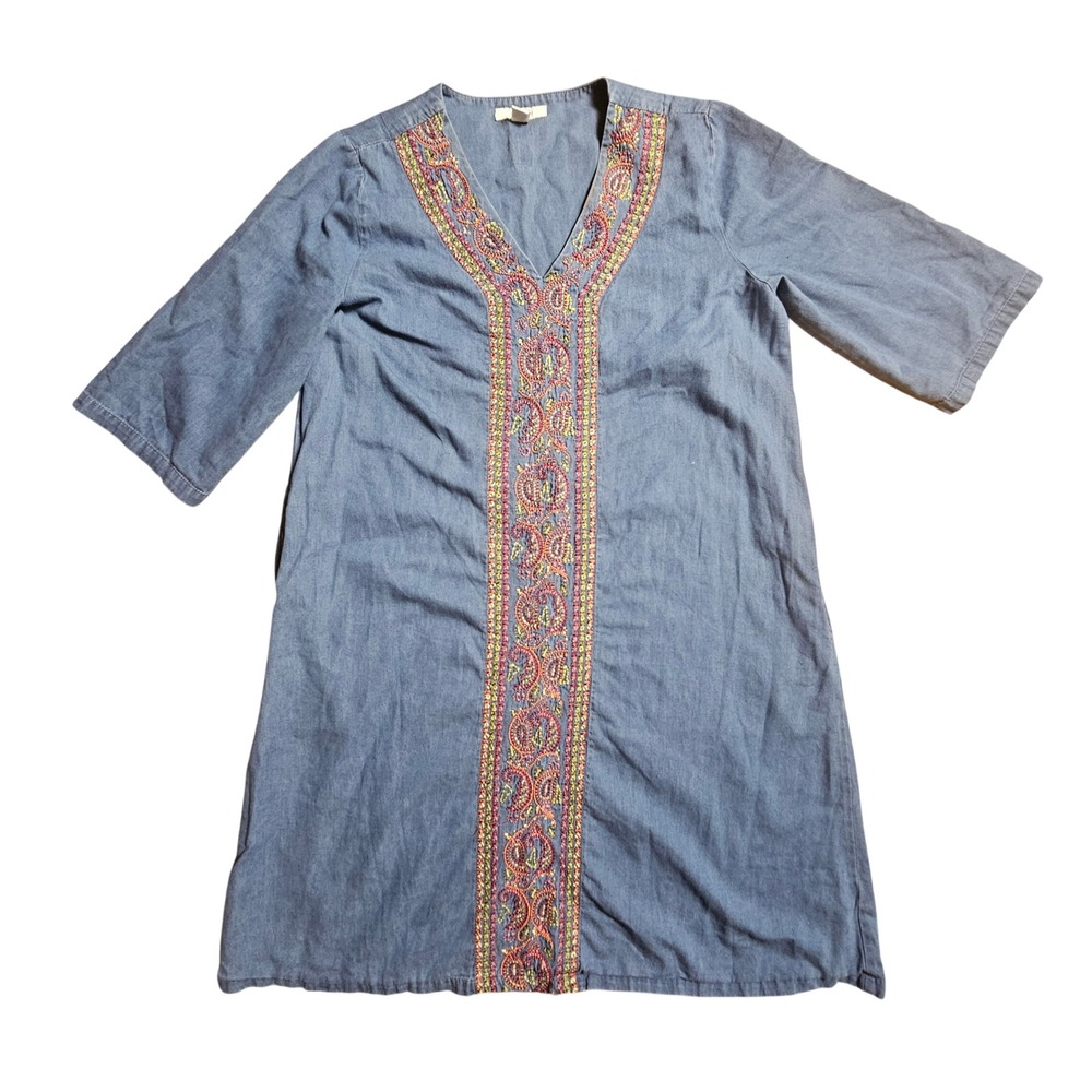 Go Softly Patio Paisley Embroidered Shift Dress M House Dress Muumuu Boho